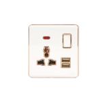 HEE Magnolia White 3 Pin Multi Socket with USB