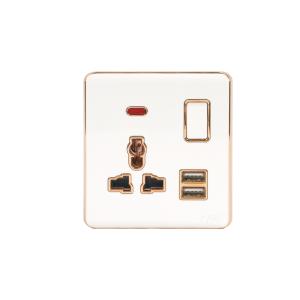 HEE Magnolia White 3 Pin Multi Socket with USB