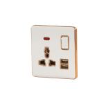 HEE Magnolia White 3 Pin Multi Socket with USB